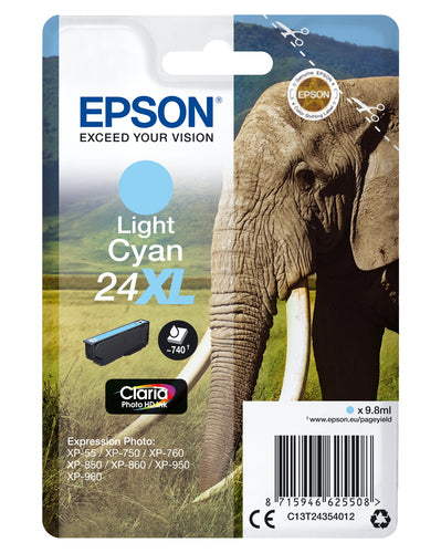Epson Elephant Singlepack Light Cyan 24XL Claria Photo HD Ink Epson Elephant Singlepack Light Cyan 24XL Claria Photo HD Ink